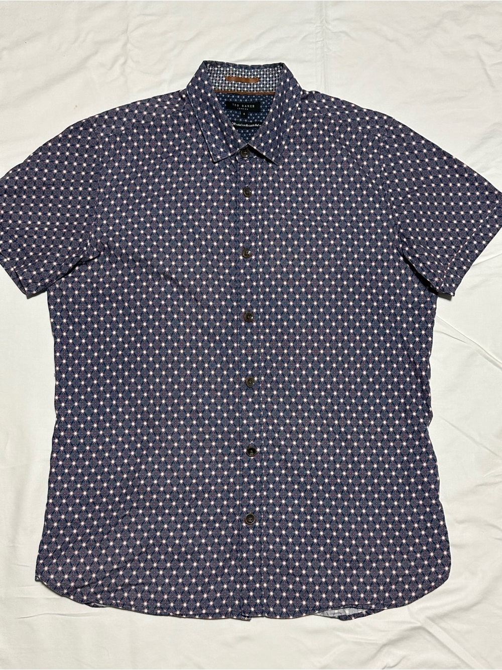 Ted Baker Navy Short-Sleeve Geometric Button-Down Shirt